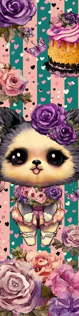 Free kawaii cats bookmark featuring a cupcake kawaii cat with vertical stripes